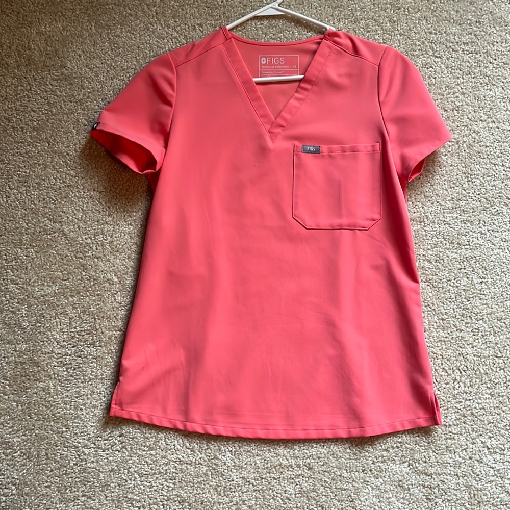 Coral figs scrub top